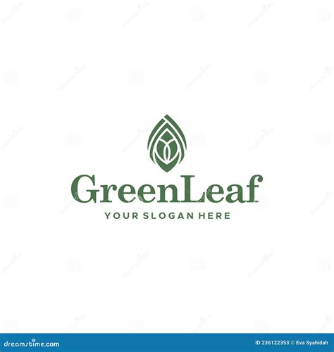 Minimalist Greenleaf Leaves Plants Logo Design Stock Vector