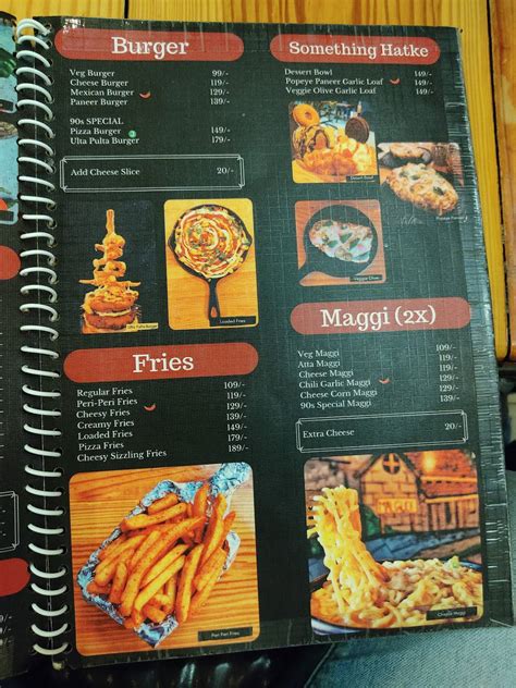 Menu At The 90s Café Chapter 1 Bhilai