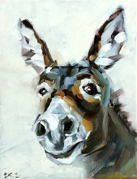 Donkey Portrait Farm Animal Art Painting by Zhanna Kan | Saatchi Art