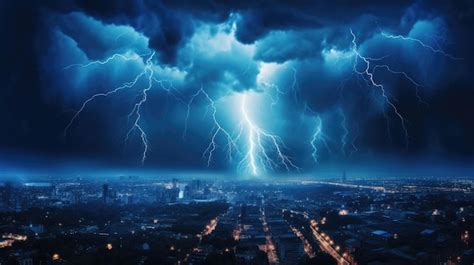 Premium Ai Image Lightning Storm Over City In Light At Night