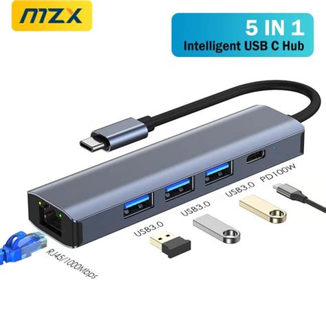 MZX Multi Hub Docking Station 1000M RJ45 Ethernet USB C 3 0 Network