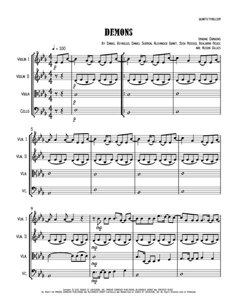 Demons Arr Alison Gillies By Imagine Dragons Sheet Music For String