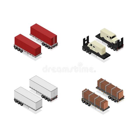 Different Types Trailers 3d Icons Set Isometric View Vector Stock