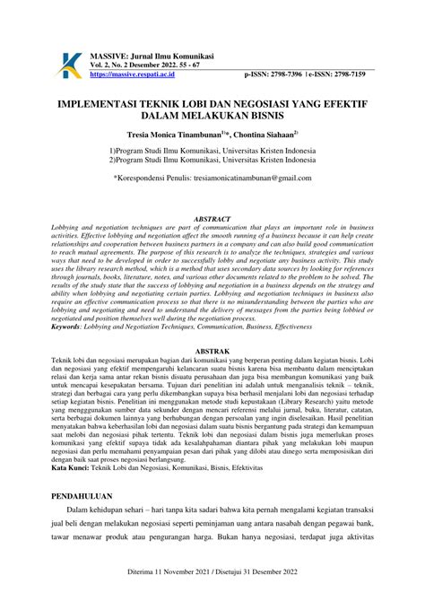 PDF IMPLEMENTASI TEKNIK LOBI DAN NEGOSIASI YANG EFEKTIF DALAM
