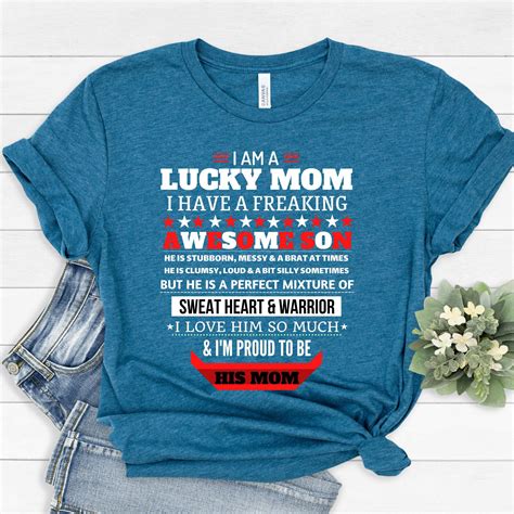 Lucky Mom T Shirt Lucky Mom Of Awesome Son Tee Mom Etsy