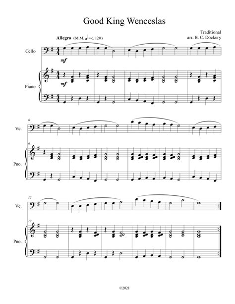 Good King Wenceslas Cello Solo With Piano Accompaniment Arr B C Dockery By Traditional