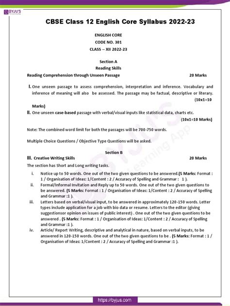 Cbse Class 12 English Core Syllabus 2022 23 Pdf Fluency Reading Comprehension