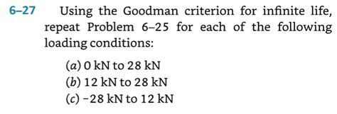 Solved 6 27 Using The Goodman Criterion For Infinite Life Chegg