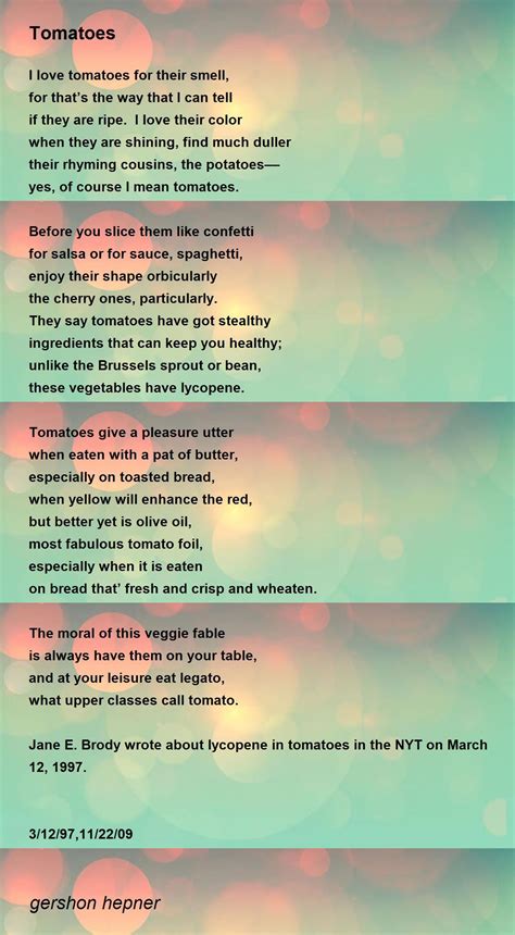 Tomatoes Tomatoes Poem By Gershon Hepner