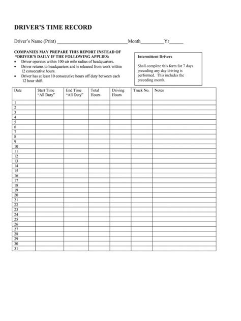 Printable Truck Driver Daily Log Sheet Pdf Fill Online Printable Cdl