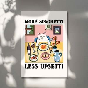 More Spaghetti Less Regretti Cat Print Retro Diner Poster Bistro