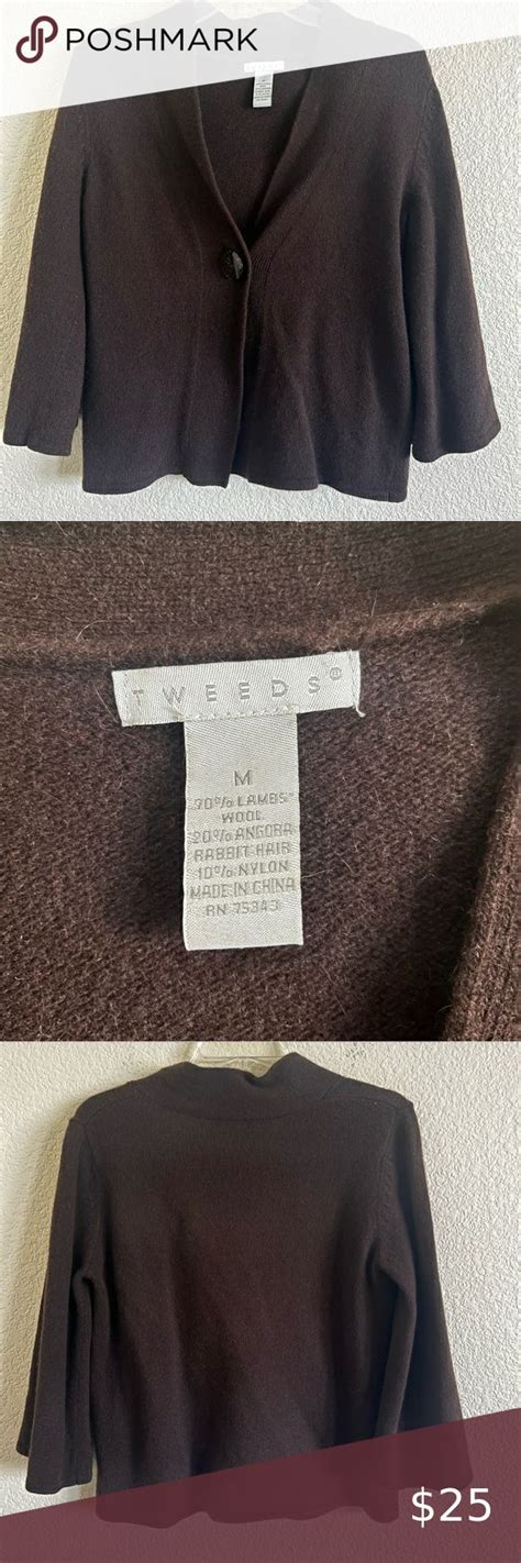 Tweeds Brown Open Cardigan Women Medium Lambswool Angora Blend Button