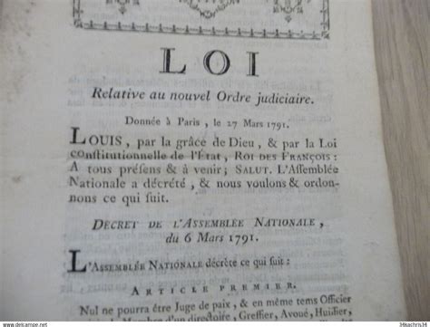 Décrets Lois Révolution Loi 27 03 1791 relative au nouvel ordre