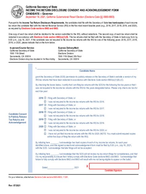 Fillable Online Income Tax Return Disclosure Consent And