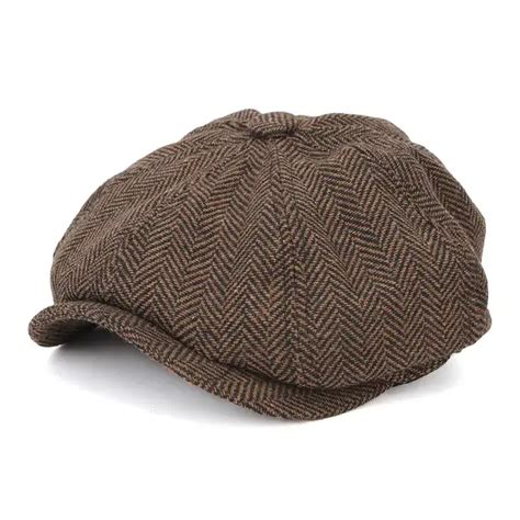 Men Octagonal Berets Herringbone Gatsby Tweed Cap Newsboy Male Beret