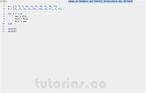 Arrays Matlab Intercambiar Vectores Tutorias Co