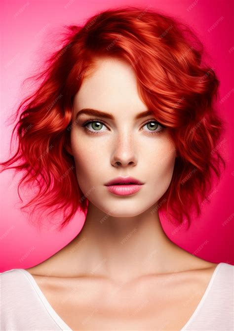 Premium Photo Redhead Woman On A Conceptual Pink Background For Frame