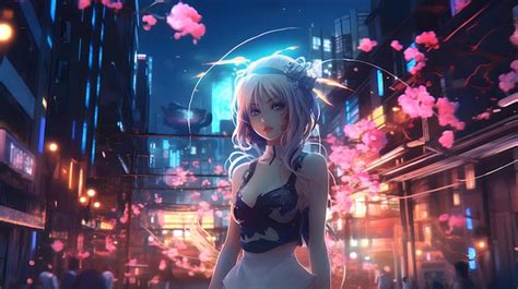 Premium AI Image | Anime Girl Neon Chronicles Cyberpunk Girls in the City