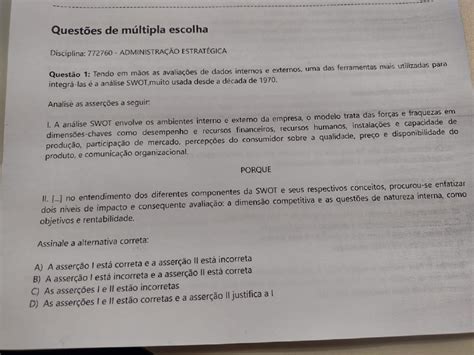 Administração Estratégica Disciplina 7772760 Questões Prova UNIP