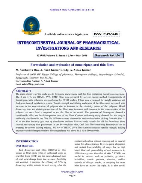 Formulation And Evaluation Of Sumatriptan Oral Thin Films Pdf