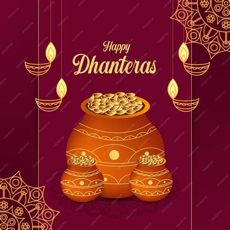 Premium Vector | Happy dhanteras diwali festival wishes card