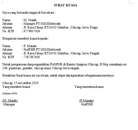 16 Contoh Surat Kuasa Pengambilan Paspor Di Kantor Imigrasi Contoh