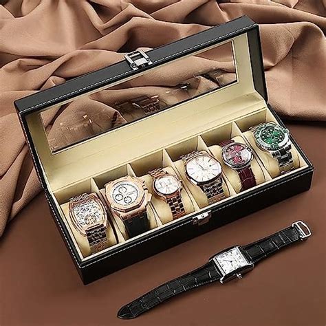 Wolpin Watch Box For Men Women 6 Slot PU Leather Watch Box Organiser