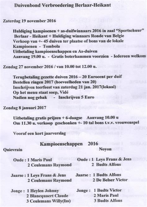 Kampioenschappen 2016 Verbroedering Berlaar Heikant