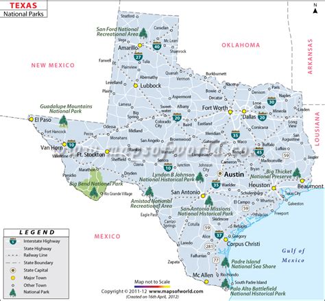 Texas National Parks Map, List of National Parks in Texas