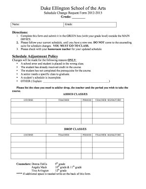 Fillable Online Ellingtonschool Schedule Change Request Form Doc Fax