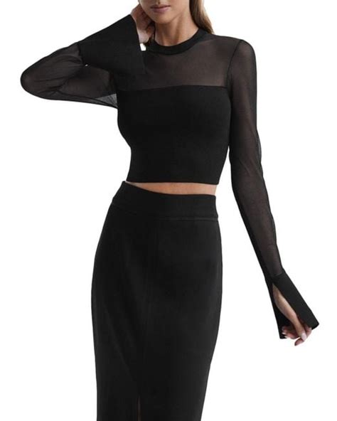 Reiss Heather Sheer Block Crop Top In Black Lyst