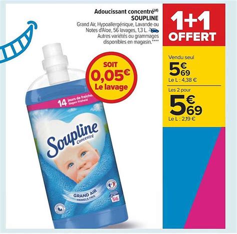 Promo Adoucissant Concentré Soupline chez Carrefour iCatalogue fr