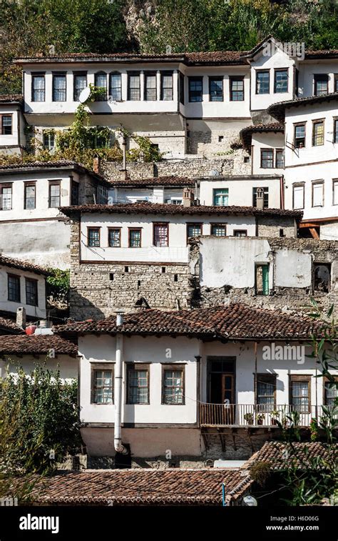 Traditional Balkan Houses In Historic Old Town Of Berat Albania Stock