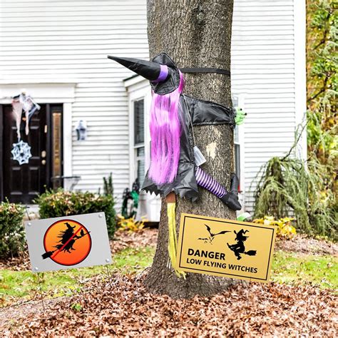 PayUSD Halloween Decoration Outdoor Witches Crashing Into Tree Outdoor