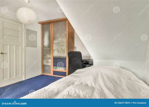 Mansard Bedroom With Minimalist Interior Design Stock Image Image Of