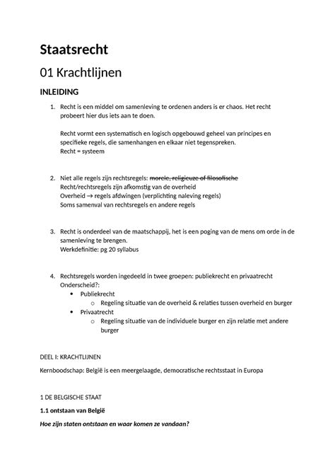 Staatsrecht Smv Korte Samenvatting Staatsrecht 01 Krachtlijnen