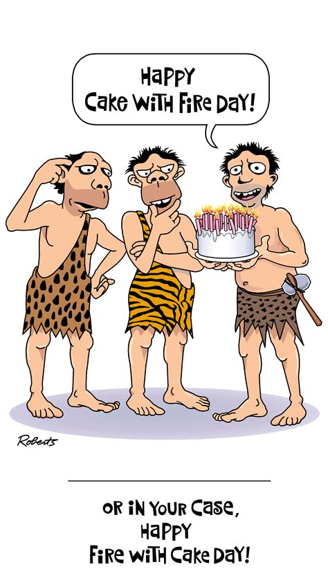 Three Cavemen Are Holding A Cake With Candles On It And The Capt Says