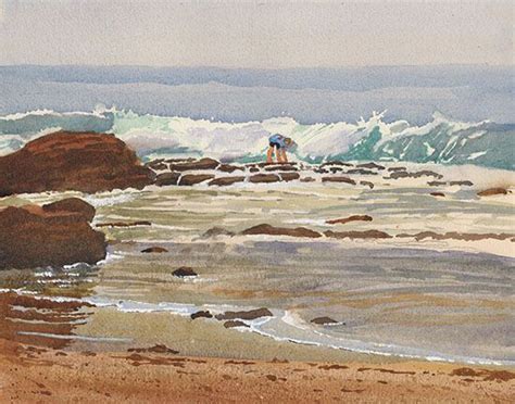 Curious At Crystal Cove Watercolor Painting By Larry Cannon