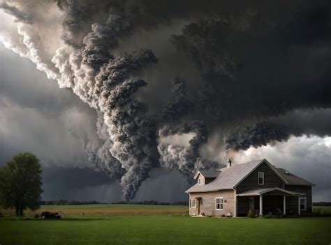 Premium AI Image | Dramatic scenery of violent tornado approaching farm ...