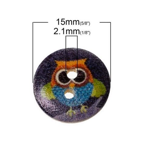 50pcs boutons en bois hibou en forme de dessin animé peints à deux