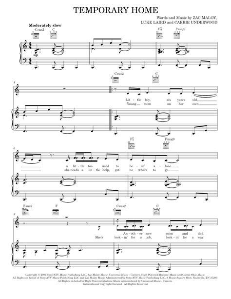 Temporary Home Sheet Music For Piano Vocals By Carrie Underwood Official