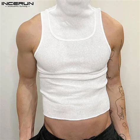 Incerun Camisetas Sin Mangas De Cuello Alto Para Hombre Ropa De Calle