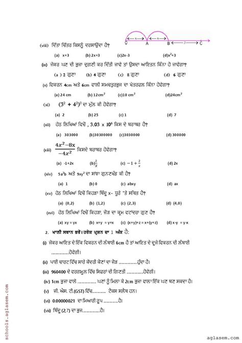 Pseb 8th Maths Sample Paper 2024 Pdf Punjab Board Model Paper For Class 8 Maths