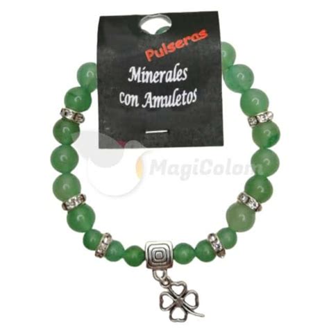 Pulsera Mineral Cuarzo Verde con Trébol de la Suerte MagiColom