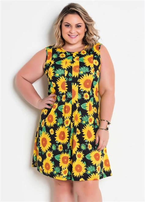 Vestido Evasê Girassol Plus Size Marguerite