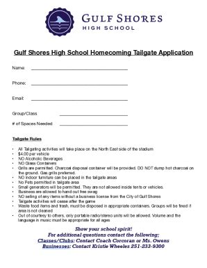 Fillable Online Gulf Shores High School Homecoming Tailgate Application