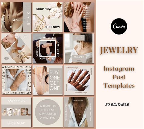 Jewelry Instagram Canva Post Templates Social Media Feed Etsy