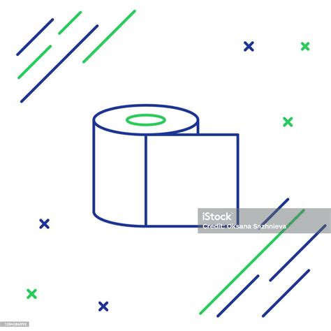 흰색 배경에 격리 된 파란색과 녹색 라인 화장지 롤 아이콘 다채로운 개요 개념 벡터 일러스트레이션 가정 생활에 대한 스톡 벡터