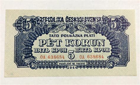 5 korun 1944 série OA Specimen UNC Aukro