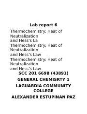 Lab Report 6 Edited Docx Lab Report 6 Thermochemistry Heat Of